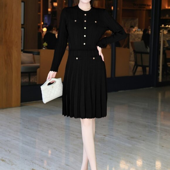 SANDRO Knitted High-Waisted Pleated Dress - Picture 6 of 7